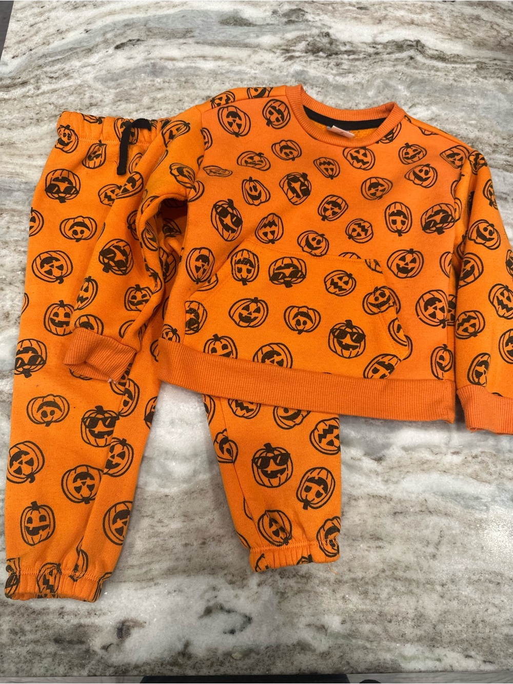 Kids Orange Pumpkin Print Costume Set - Cozy Halloween Lounge Set